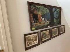 Classic blacksmith print and 4 Currier & Ives seasonal prints