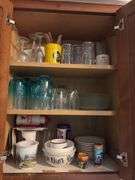 Lotsa coffee mugs, plates, cake plates, bowls, drinking glasses and more “F” cupboards
