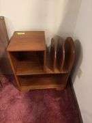 Mahogany magazine/telephone stand, probably woodworking 101 class project