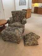 Flexsteel floral pattern chair and ottoman plus pillows