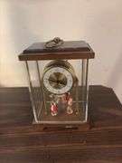 Schmid West Germany key wind clock with revolving dancers, frozen Charlotte dolls and Musipix child's radio style music box lamp