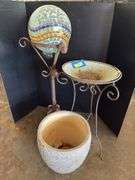 Bird bath, planter, gazing ball with stand