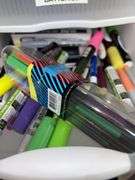 Many office supplies-paper, binder clips, paper clips, ink cartridges, etc