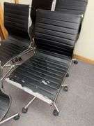 Five rolling adjustable height office chairs, see photos for condition