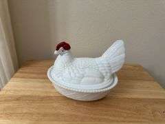 Milk glass hen on nest
