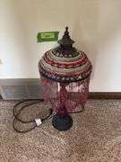 22” tall table lamp with beaded shade