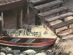 MA Vessey "Seaside Village" print 31 x 24