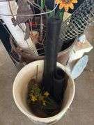 Yard decor, tomato cage, 5 gallon buckets, tree guards, trash can