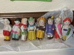 Schmid West Germany key wind clock with revolving dancers, frozen Charlotte dolls and Musipix child's radio style music box lamp