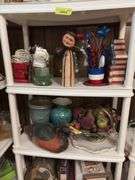 Shelf and all includes small personal cooler, decorative vases, a clown and more