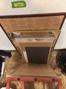 Wall mirror, cork boards, framed poster, etc