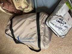 Air beds (one marked queen), sleeping bag, queen comforter and queen bedspread