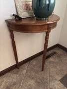 Half moon table, wall mirror and decor