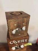 Four wooden canisters with dovetail corners and fighting roosters MIssing one lid