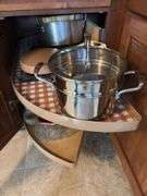Kitchen utensils, vases, plastic storage, steamer pot, etc “B” cupboards