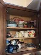 Lotsa coffee mugs, plates, cake plates, bowls, drinking glasses and more “F” cupboards