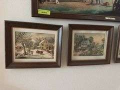 Classic blacksmith print and 4 Currier & Ives seasonal prints