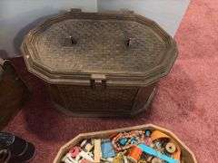 2 sewing boxes and binoculars for long range sewing