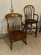 Child's oak arm rocker and bentback youth chair