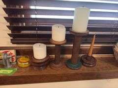 Wood candle stands, mini oil can, picture, pencil sharpener etc...