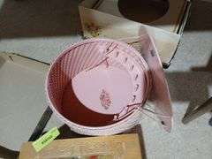Old hat boxes, hats, leather purse, jewelry box