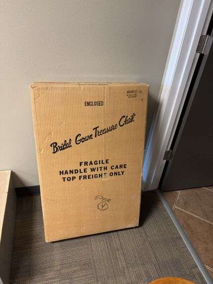 1966 wedding dress in box, approximately size 6 boxed and has been stored image