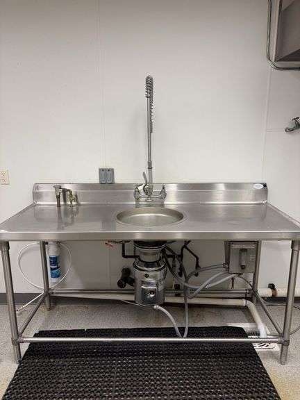 Commercial Stainless sink and counter (will be unhooked for pickup) included Insinkerator (not very old)-72x30x36 1/2 image