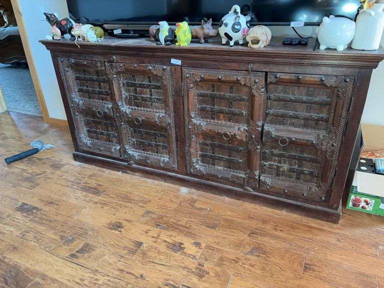 Wood cabinet 84x19x40, worn top-heavy bring help to move image