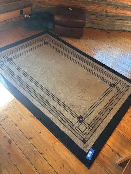 5 x 7 black and tan area rug - pet friendly, plus ottoman and backrest pillow image