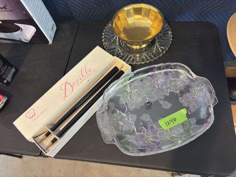 Butane candles, glass serving trays and brass bowl image