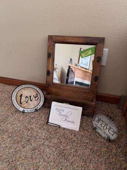 Wall mirror w/ coat hooks and plaques image