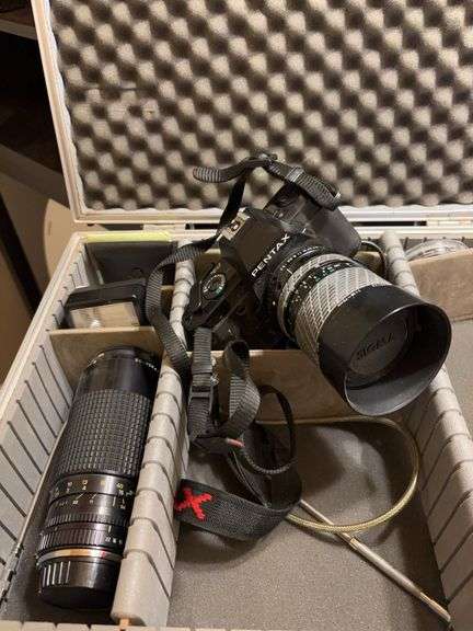 Pentax camera, lenses, light, Olympus Infinity SuierZoom 330- all in brief case image
