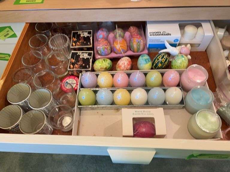Votives and holders, LED votives, egg candles, eggs, floating candles “B” drawer image