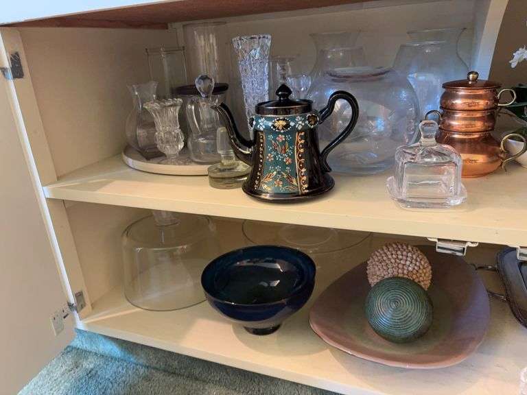 Vases, silverplate, salt wells, hand painted china, etc “E” cupboards image
