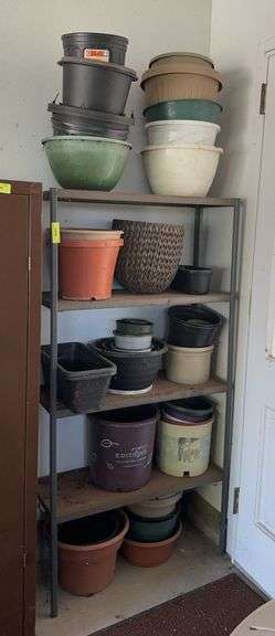 30" metal shelf unit and planters image