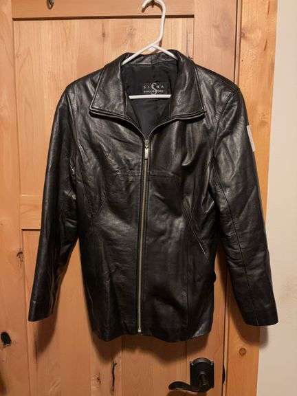 Ladies black leather jacket size M image
