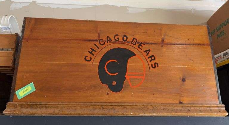 24 x 48 pine box w/ handpainted Chicago Bears logo image