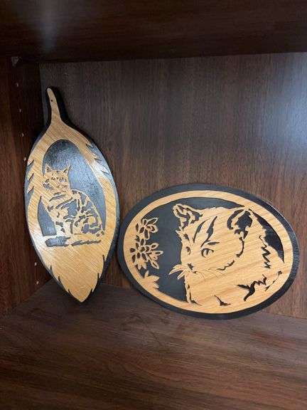 Laser wood cats x2 plaques by Max and Shirley Sorick image