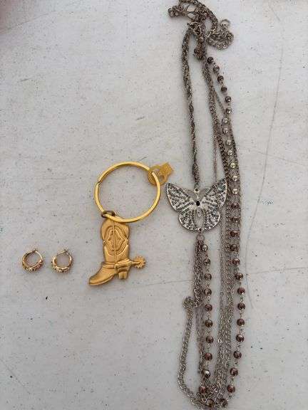 Earrings, Cowboy boot on ring, necklace image