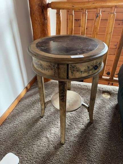 21” round end table with marble top and single drawer image
