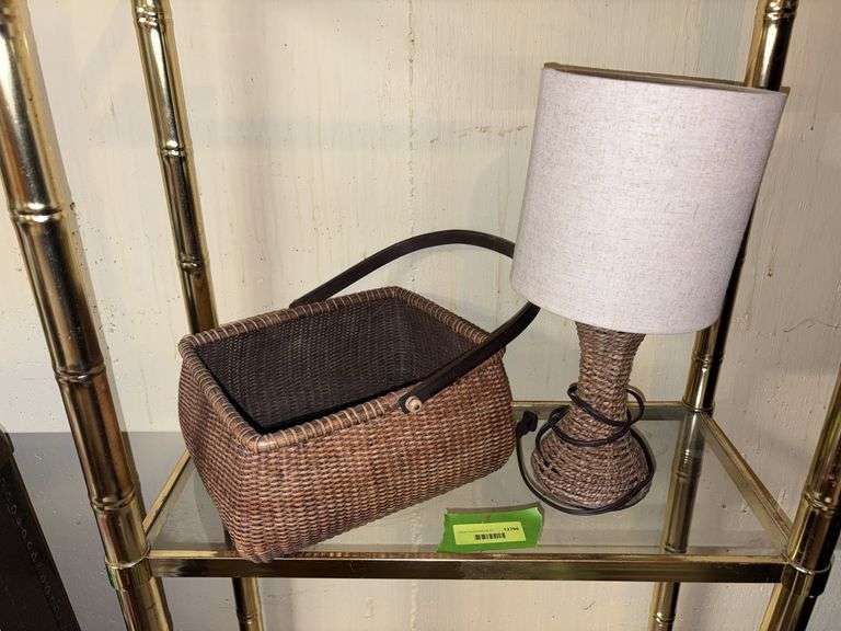 Wicker rope style lamp and handled basket image