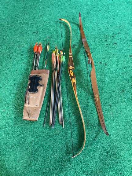 Two recurve bows, arrows and holders (no guarantee they shoot) image