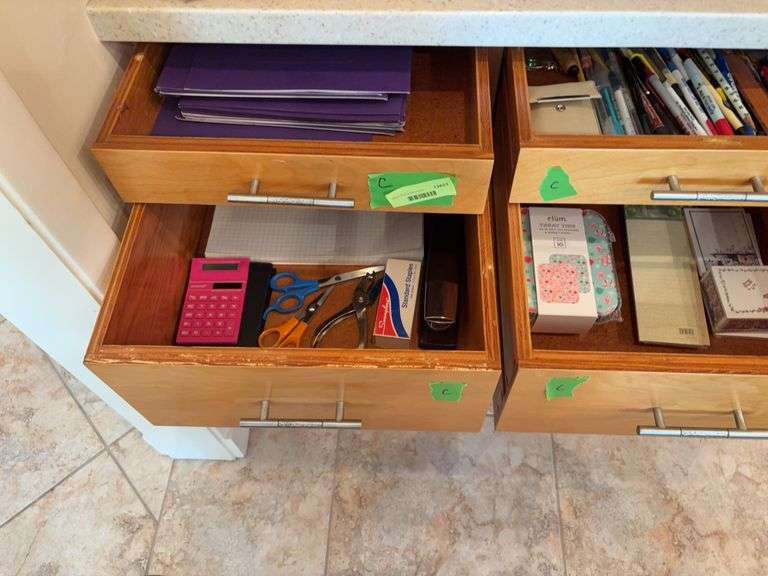 Office supplies, hand tools, koozies, paper straws, rubber band ball, bag holder, etc “C” drawers image