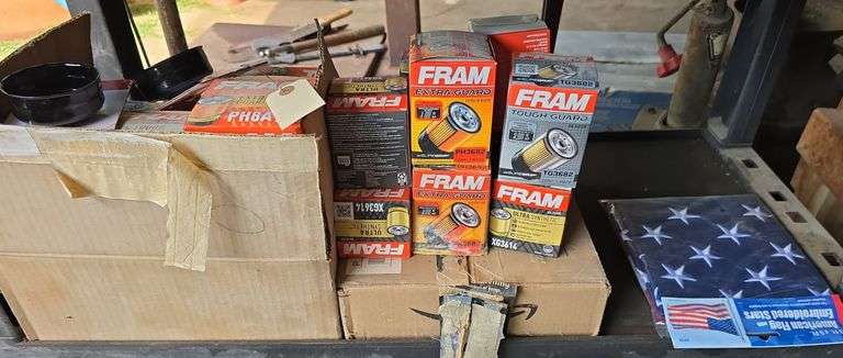 Fram filters, oil filter wrenches, US flag image