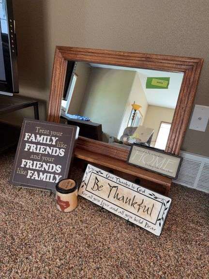 Wall mirror w/ shelf and other plaques image