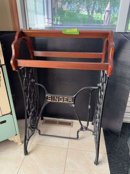 Sewing machine leg quilt stand with walnut top image