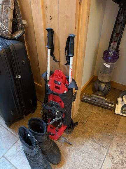 Snow shoes,poles, with back pack carrier, snow boots image