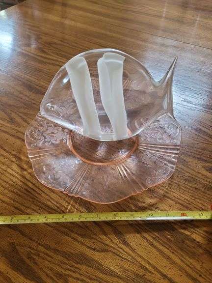 Glass fish, depression glass plate image