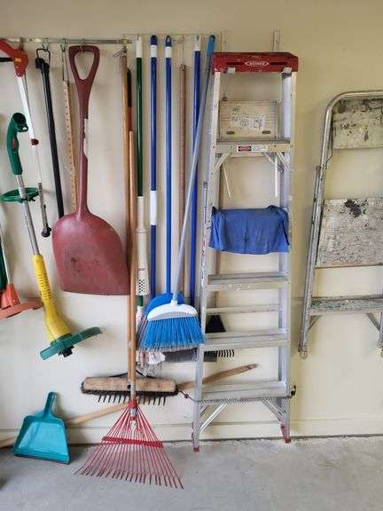Ladder, 2 step, brooms, and more image
