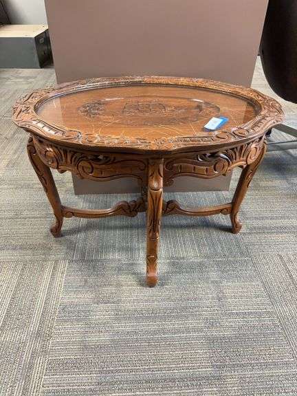 Hand carved end table 28x21 image